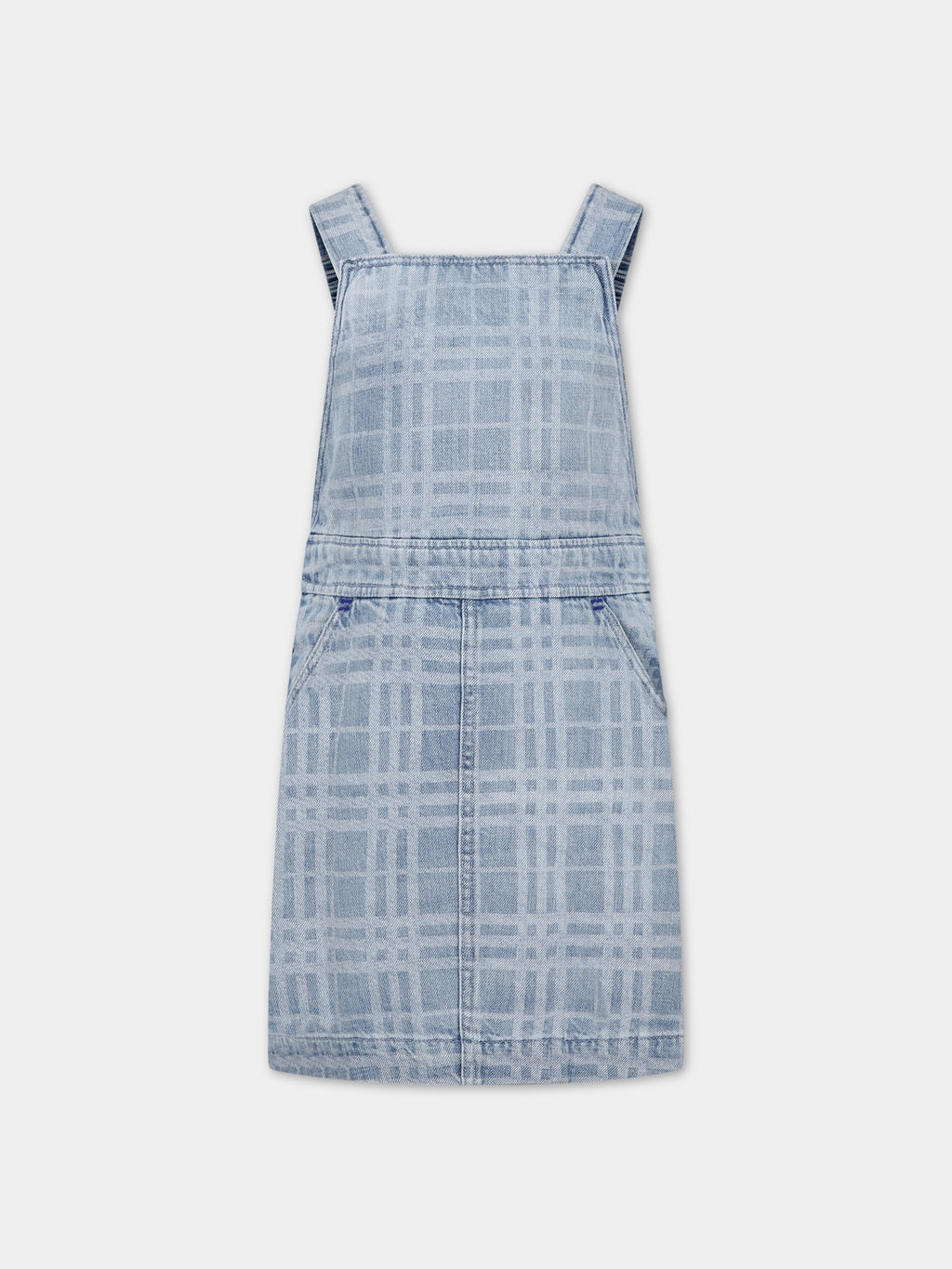 Denim dungarees for girl with iconic all-over check